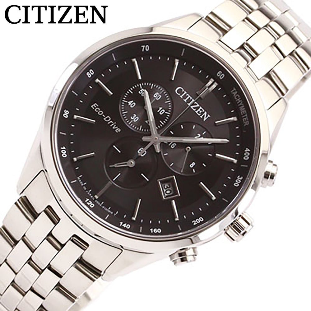 Buy Shop Citizen Eco Drive Chronograph Black Dial Silver Steel Strap Watch For Men - AT2140-55E USA Online