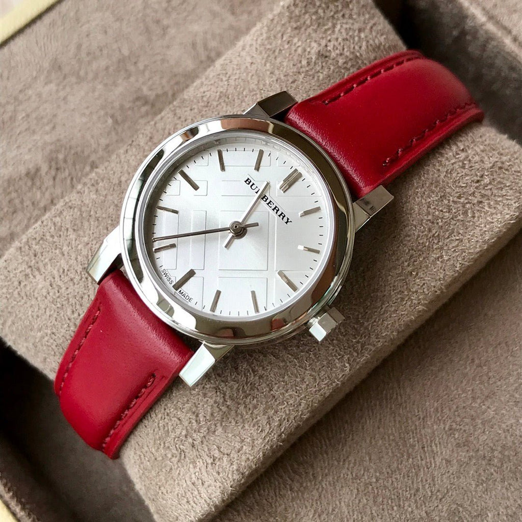 Buy Shop Burberry The City Silver Dial Red Strap Watch for Women - BU9232 USA Online