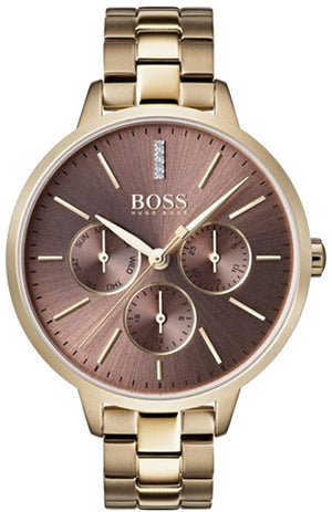 Buy Shop Hugo Boss Symphony Brown Dial Gold Steel Strap Watch for Women - 1502422 USA Online