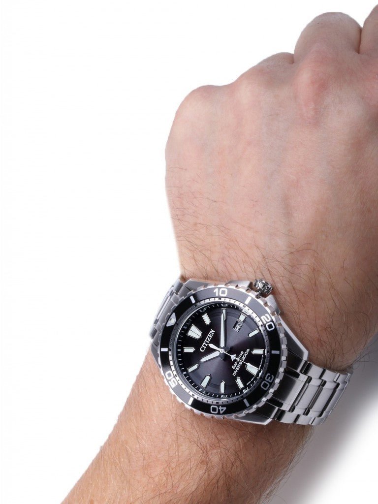 Buy Shop Citizen Promaster Diver Chronograph Black Dial Silver Steel Strap Watch For Men - BN0190-82E USA Online