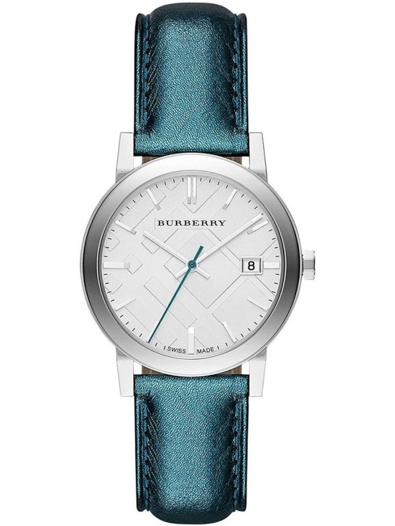 Buy Shop Burberry White Dial Turquoise Leather Strap Watch for Women - BU9120 USA Online