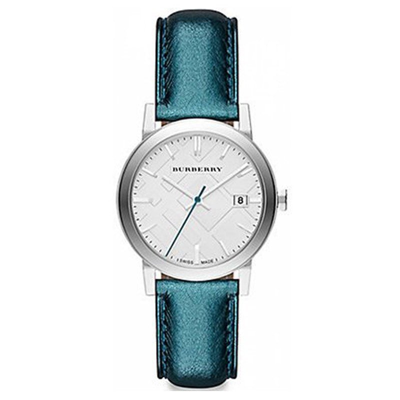 Buy Shop Burberry White Dial Turquoise Leather Strap Watch for Women - BU9120 USA Online