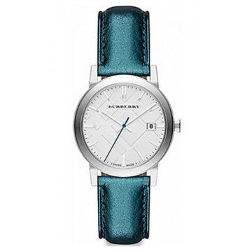Buy Shop Burberry White Dial Turquoise Leather Strap Watch for Women - BU9120 USA Online