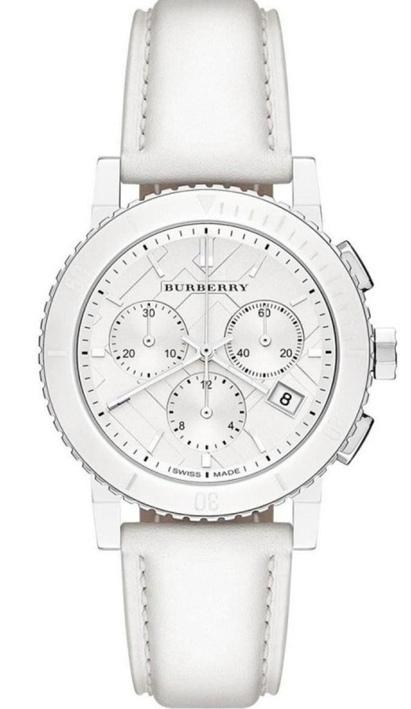 Buy Shop Burberry City Chronograph White Dial White Leather Strap Watch For Women - BU9701 USA Online