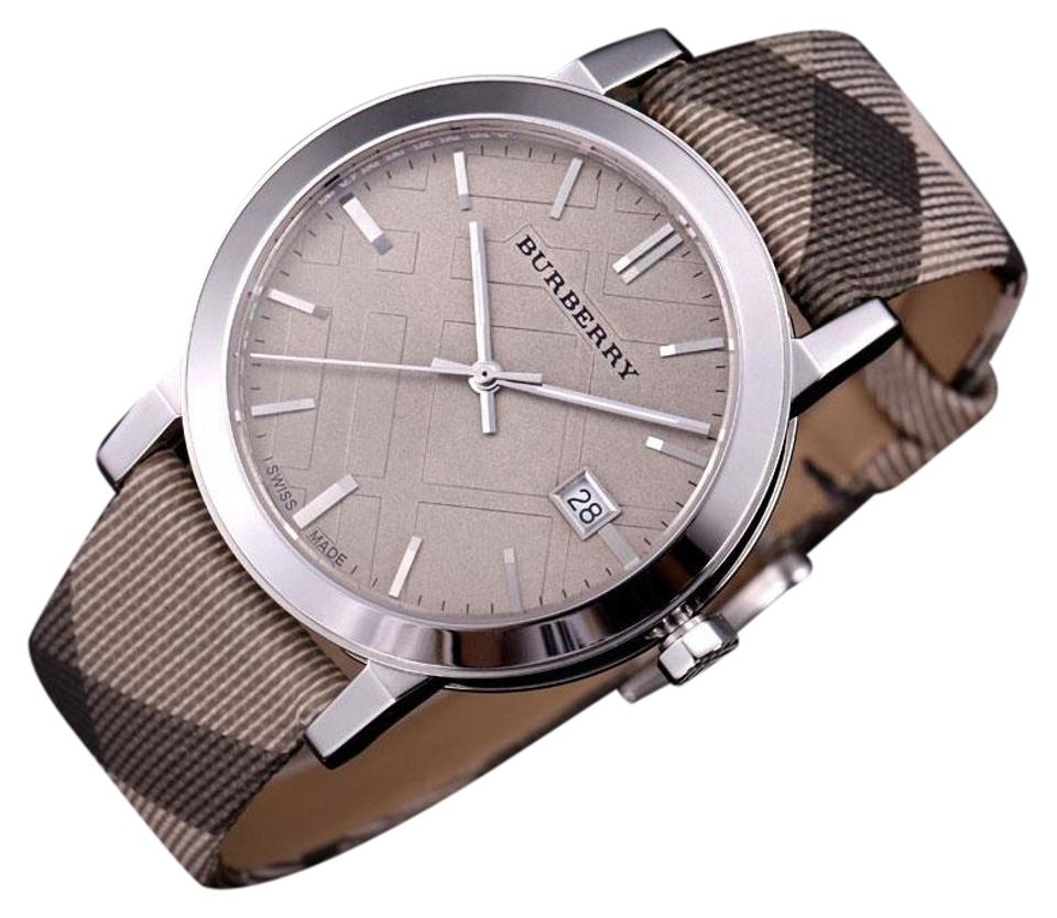 Buy Shop Burberry The City Beige Dial Chequered Brown Leather Strap Watch for Women - BU9029 USA Online