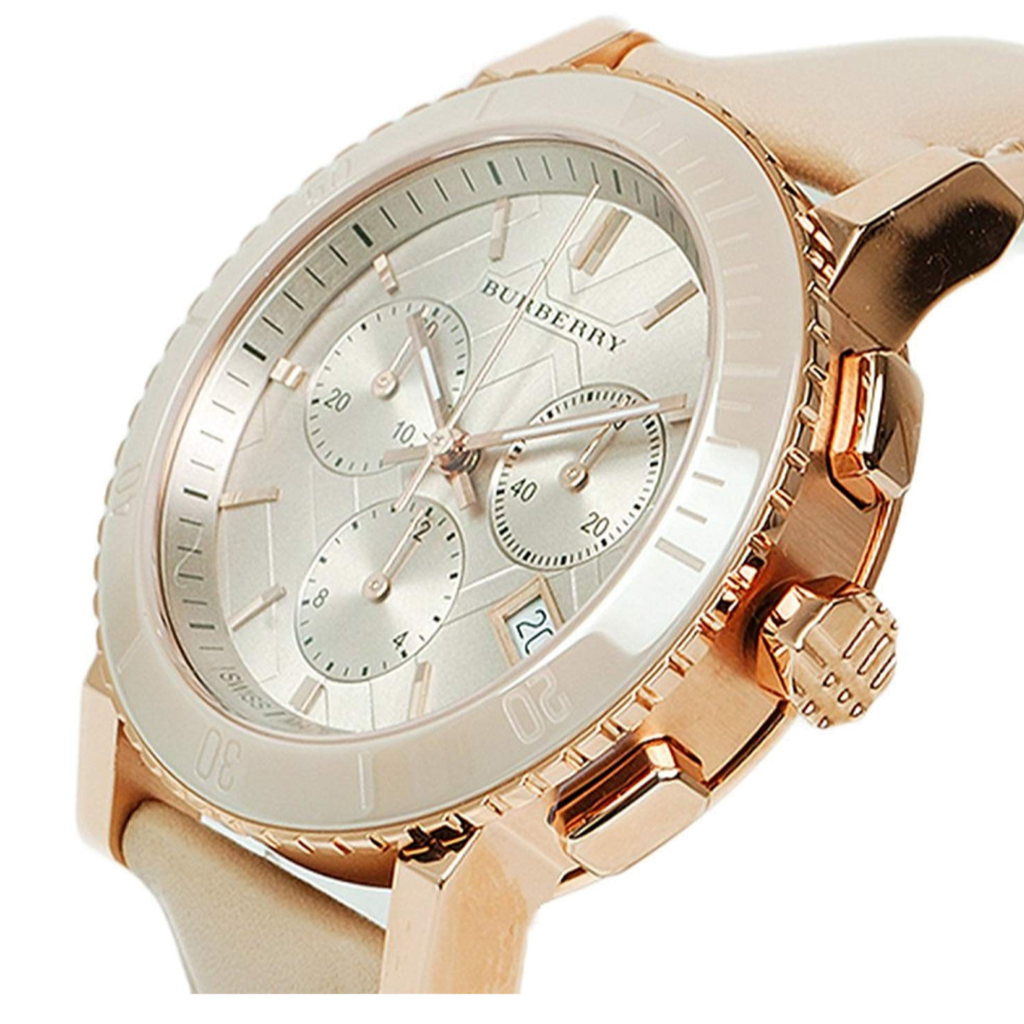 Buy Shop Burberry The City Chronograph Rose Gold Dial Beige Leather Strap Watch For Women - BU9702 USA Online