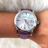 Buy Shop Burberry The City Silver Dial Purple Leather Strap Watch for Women - BU9122 USA Online