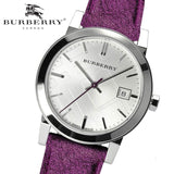 Buy Shop Burberry The City Silver Dial Purple Leather Strap Watch for Women - BU9122 USA Online