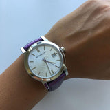 Buy Shop Burberry The City Silver Dial Purple Leather Strap Watch for Women - BU9122 USA Online