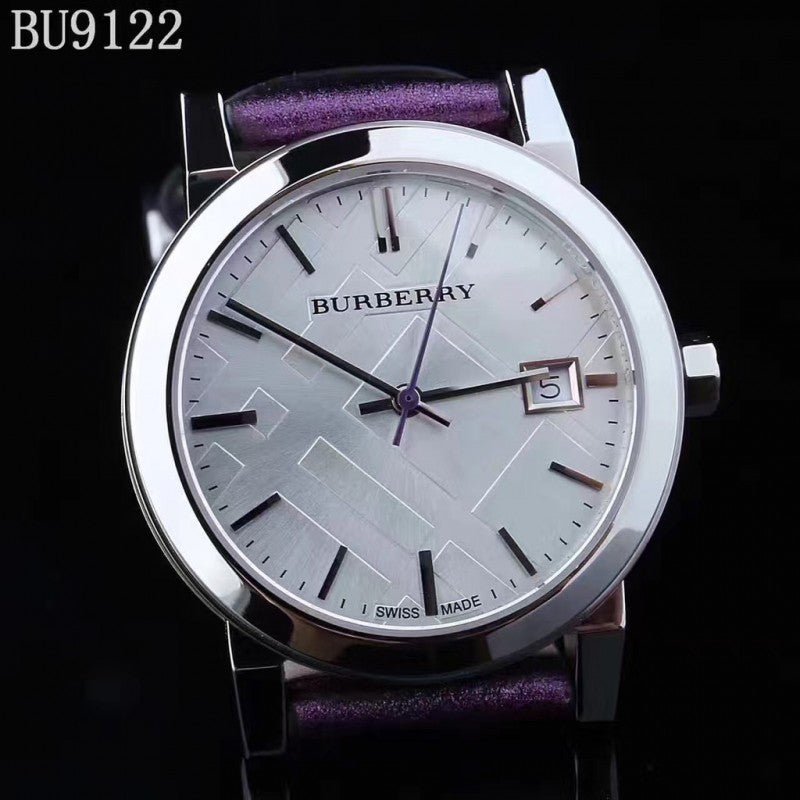 Buy Shop Burberry The City Silver Dial Purple Leather Strap Watch for Women - BU9122 USA Online