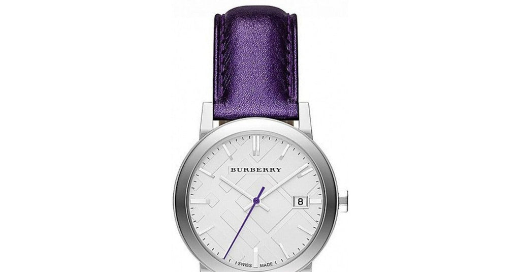 Buy Shop Burberry The City Silver Dial Purple Leather Strap Watch for Women - BU9122 USA Online