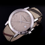 Buy Shop Burberry The City Beige Dial Chequered Brown Leather Strap Watch for Women - BU9029 USA Online