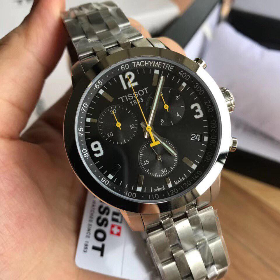 Buy Shop Tissot PRC 200 Chronograph Black Dial Silver Steel Strap Watch For Men - T055.417.11.057.00 USA Online