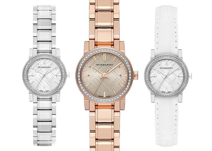 Buy Shop Burberry The City Diamonds Silver Dial White Leather Strap Watch for Women - BU9221 USA Online