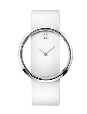 Buy Shop Calvin Klein Glam Transparent Dial White Leather Strap Watch for Women - K9423101 USA Online