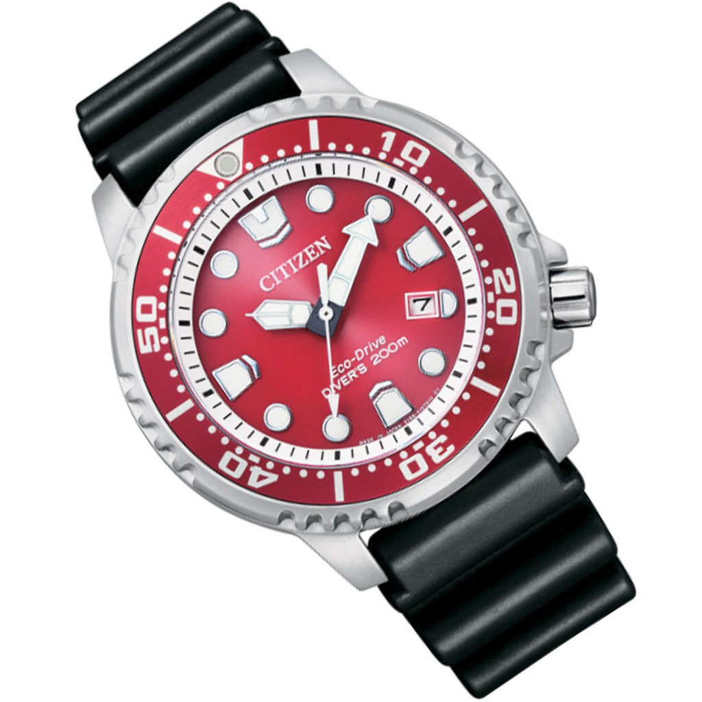 Buy Shop Citizen Eco Drive Promaster Marine Red Dial Black Rubber Strap Watch For Men - BN0159-15X USA Online
