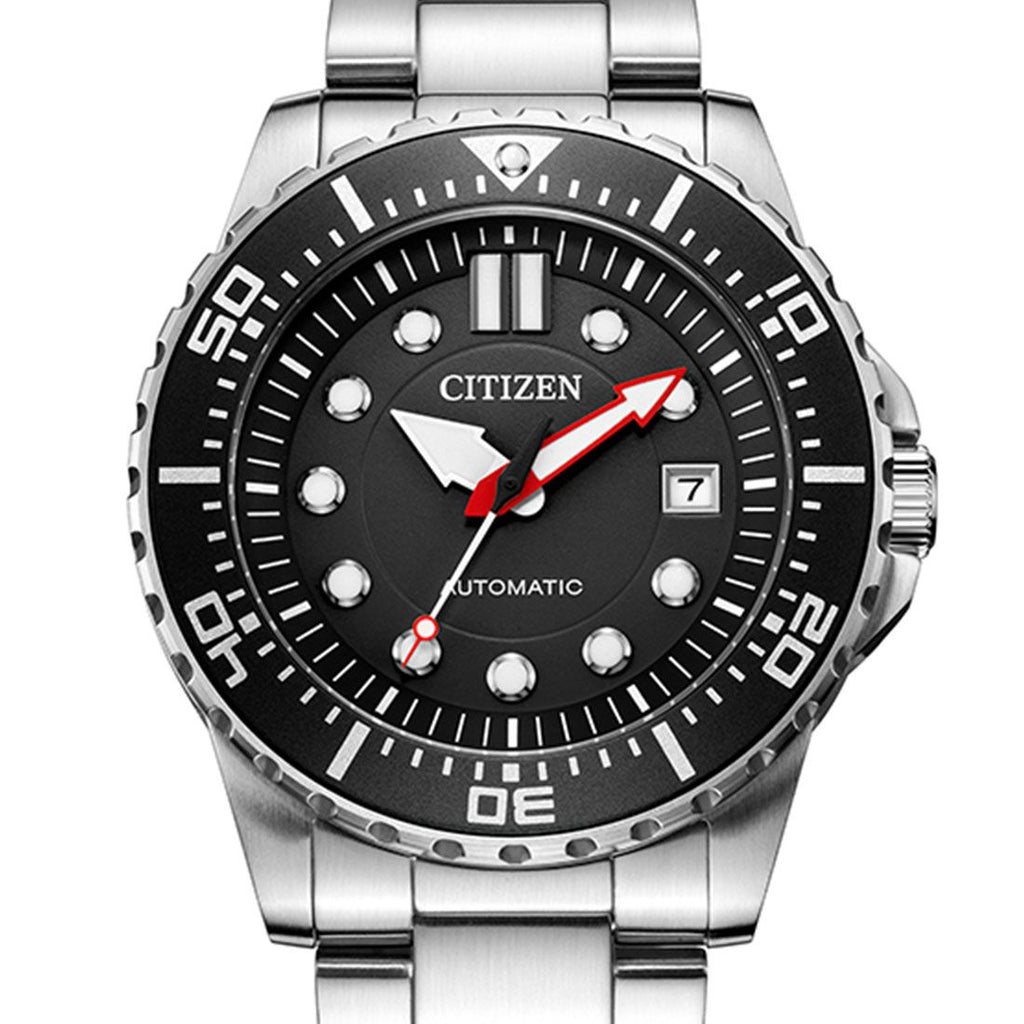 Buy Shop Citizen Mechanical Black Dial Silver Steel Strap Watch For Men - NJ0120-81E USA Online