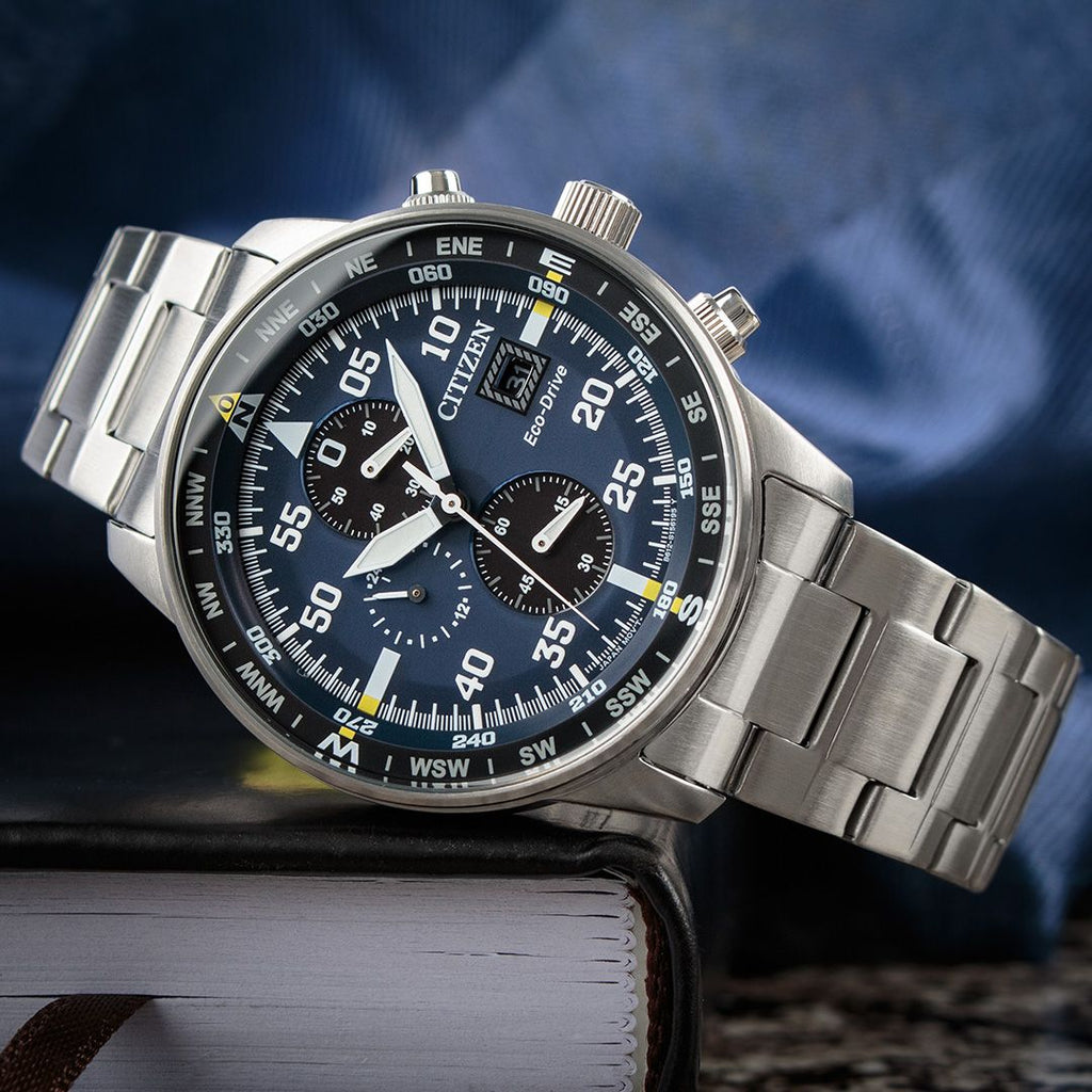 Buy Shop Citizen Eco Drive Chronograph Blue Dial Silver Stainless Steel Watch For Men - CA0690-88L USA Online