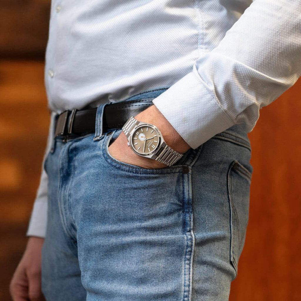 Citizen Tsuyosa Automatic Titanium Yellow Dial Silver Steel Strap Watch For Men - NK5010-51X