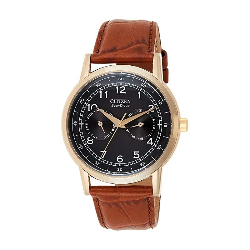Buy Shop Citizen Eco Drive Multi Function Day & Date Black Dial Brown Leather Strap Watch For Men - AO9003-08E USA Online