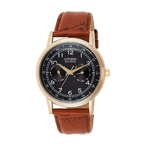 Buy Shop Citizen Eco Drive Multi Function Day & Date Black Dial Brown Leather Strap Watch For Men - AO9003-08E USA Online
