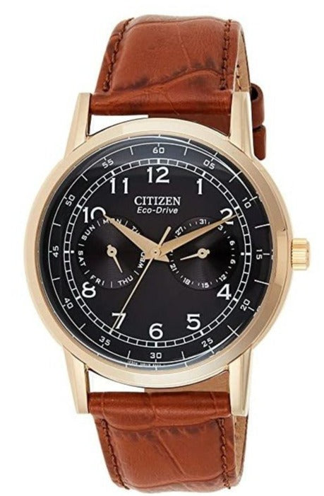 Buy Shop Citizen Eco Drive Multi Function Day & Date Black Dial Brown Leather Strap Watch For Men - AO9003-08E USA Online
