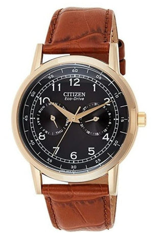 Buy Shop Citizen Eco Drive Multi Function Day & Date Black Dial Brown Leather Strap Watch For Men - AO9003-08E USA Online