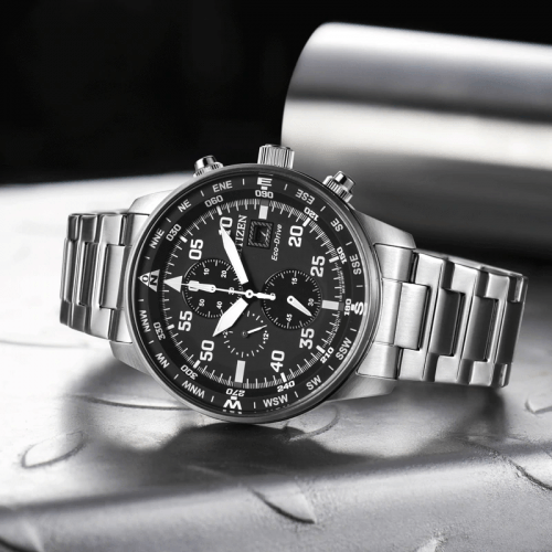 Buy Shop Citizen Eco Drive Chronograph Black Dial Silver Steel Strap Watch For Men - CA0690-88E USA Online