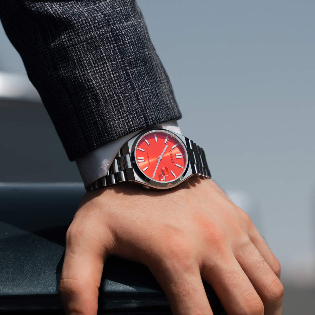 Buy Shop Citizen x Pantone Automatic Blazing Red Dial Silver Steel Strap Watch For Men - NJ0158-89W USA Online