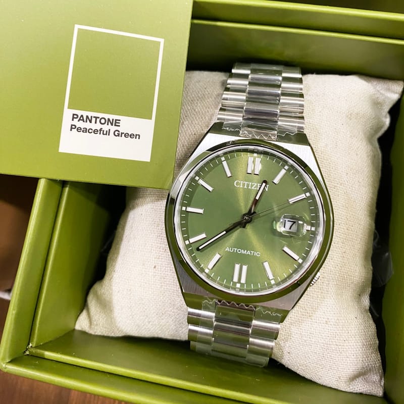 Buy Shop Citizen x Pantone Automatic Peaceful Green Dial Silver Steel Strap Watch For Men - NJ0158-89Z USA Online