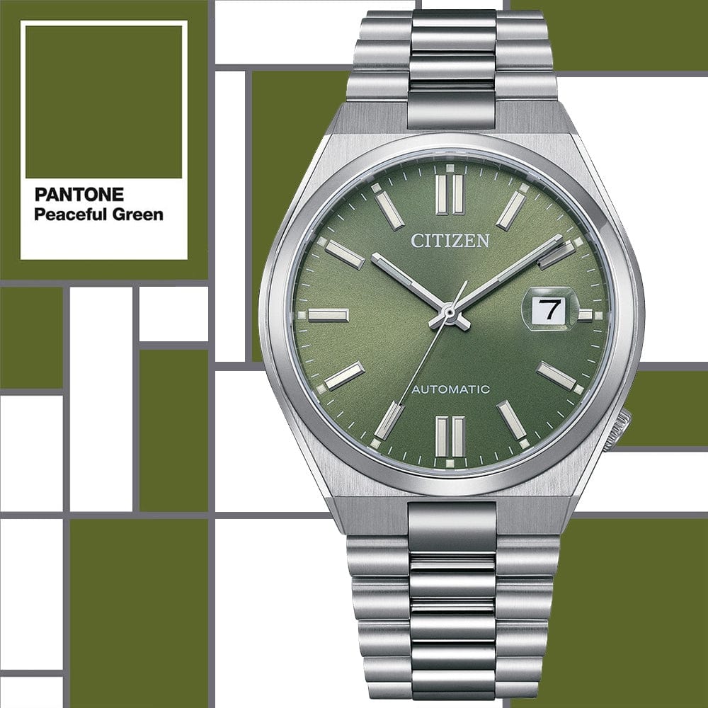 Buy Shop Citizen x Pantone Automatic Peaceful Green Dial Silver Steel Strap Watch For Men - NJ0158-89Z USA Online
