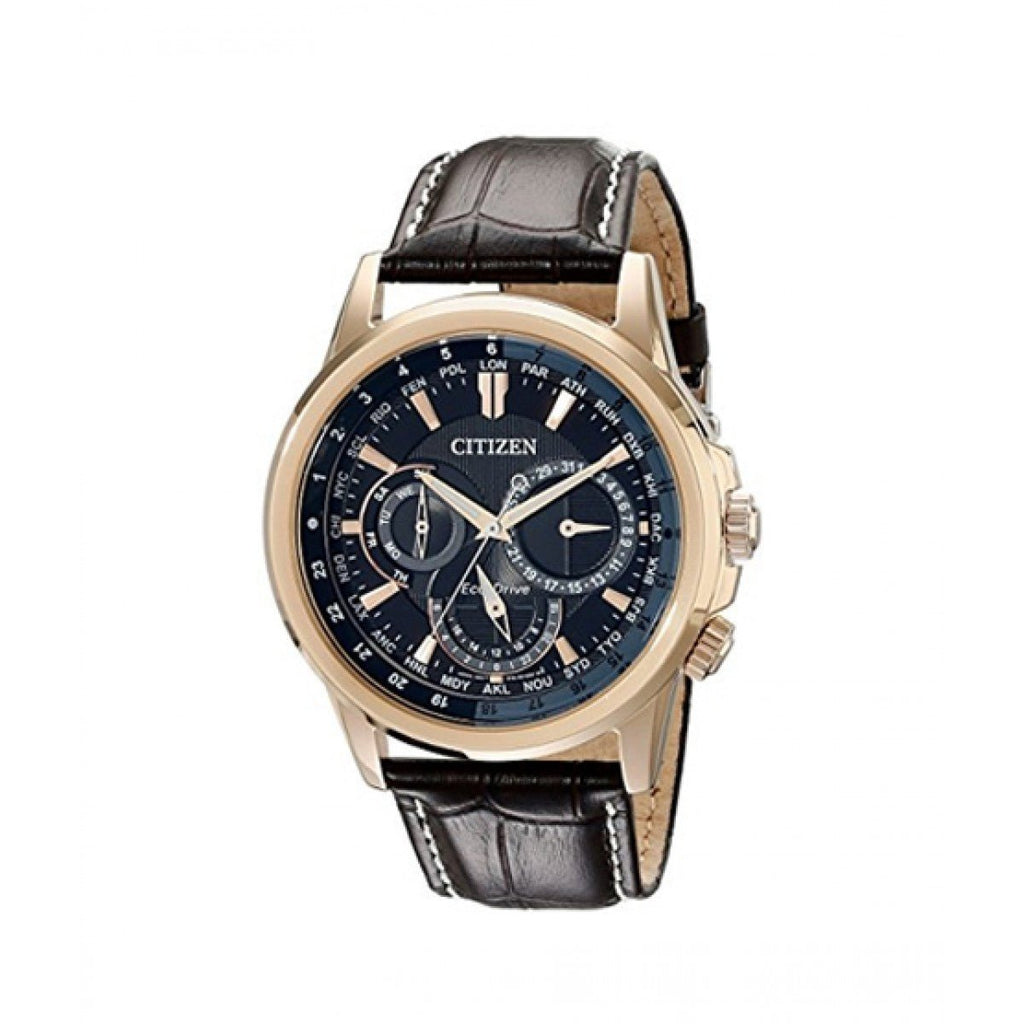 Buy Shop Citizen Eco Drive Calendrier Black Dial Brown Leather StrapWatch For Men - BU2023-12E USA Online