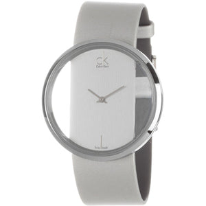Buy Shop Calvin Klein Glam Transparent Silver Dial Grey Leather Strap Watch for Women - K9423193 USA Online