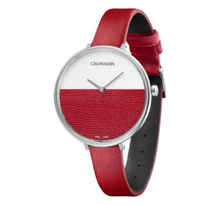 Buy Shop Calvin Klein Rise Yellow Red Dial Red Leather Strap Watch for Women - K7A231UP USA Online