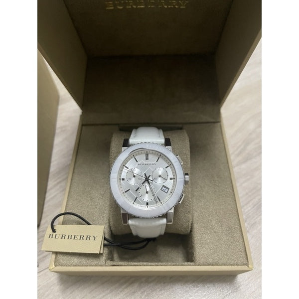 Buy Shop Burberry City Chronograph White Dial White Leather Strap Watch For Women - BU9701 USA Online