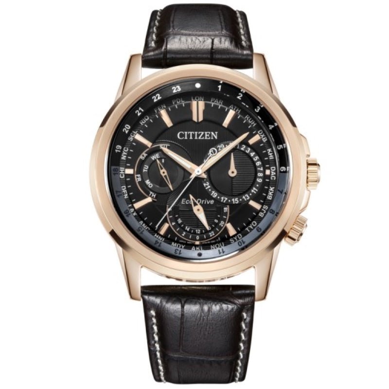 Buy Shop Citizen Eco Drive Calendrier Black Dial Brown Leather StrapWatch For Men - BU2023-12E USA Online