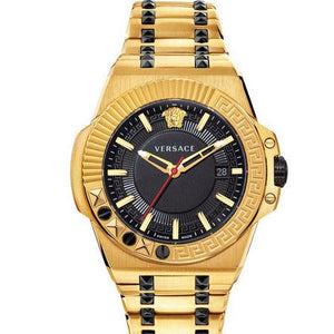 Buy Shop Versace Chain Reaction Quartz Black Dial Two Tone Steel Strap Watch for Men - VEDY00619 USA Online