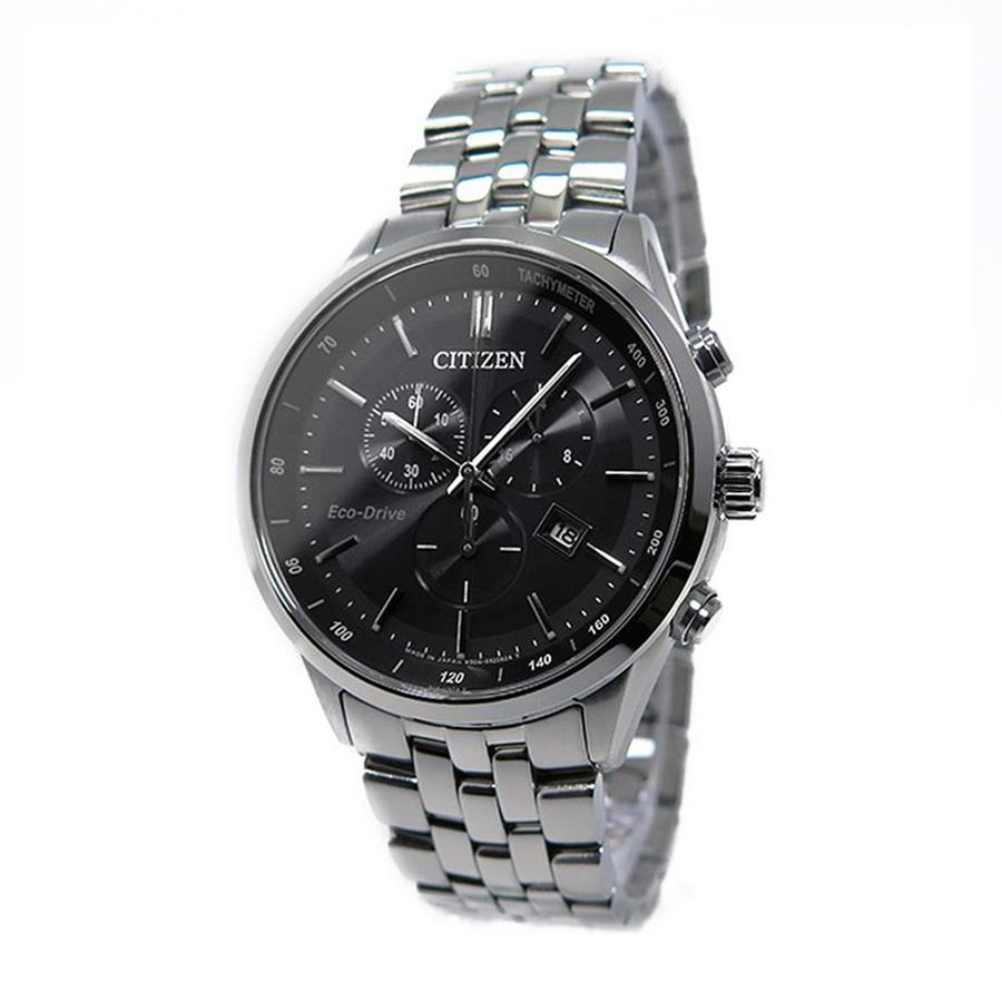 Buy Shop Citizen Eco Drive Chronograph Black Dial Silver Steel Strap Watch For Men - AT2140-55E USA Online
