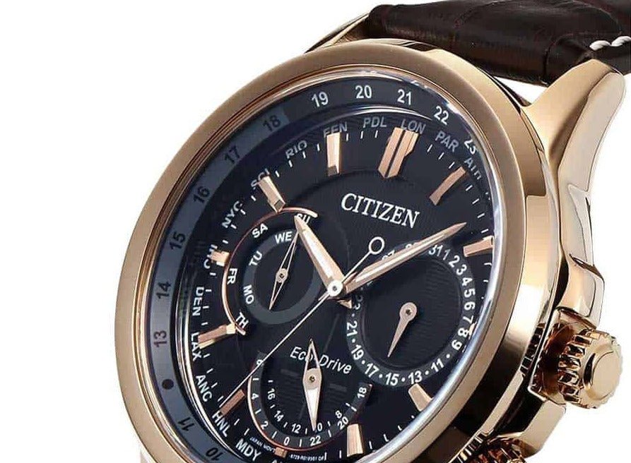 Buy Shop Citizen Eco Drive Calendrier Black Dial Brown Leather StrapWatch For Men - BU2023-12E USA Online