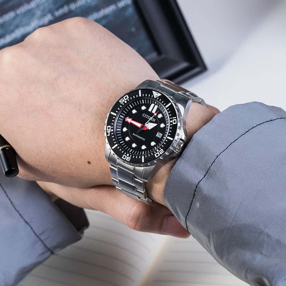 Buy Shop Citizen Mechanical Black Dial Silver Steel Strap Watch For Men - NJ0120-81E USA Online