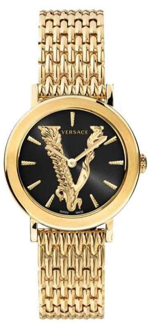 Buy Shop Versace Virtus Quartz Black Dial Gold Steel Strap Watch for Women - VEHC00619 USA Online