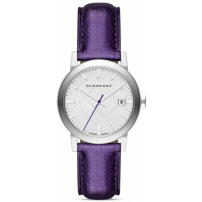 Buy Shop Burberry The City Silver Dial Purple Leather Strap Watch for Women - BU9122 USA Online