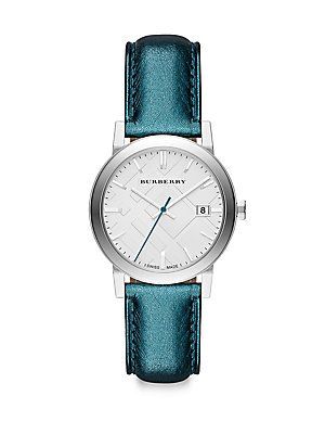 Buy Shop Burberry White Dial Turquoise Leather Strap Watch for Women - BU9120 USA Online