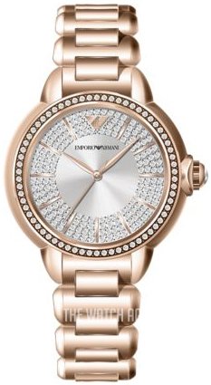 Buy Shop Emporio Armani Mia Three Hand Crystals Silver Dial Rose Gold Steel Strap Watch For Women - AR11633 USA Online