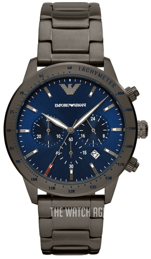 Buy Shop Emporio Armani Mario Chronograph Blue Dial Grey Steel Strap Watch For Men - AR80045 USA Online