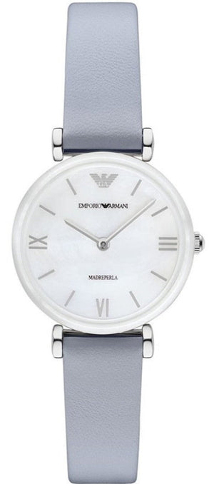 Buy Shop Emporio Armani Gianni T-Bar Mother Of Pearl White Dial Grey Leather Strap Watch For Women - AR11039 USA Online
