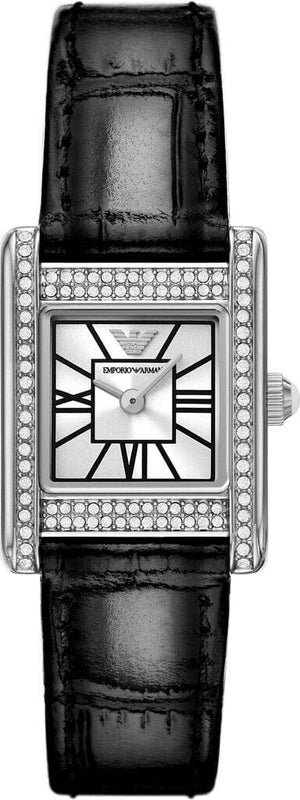 Buy Shop Emporio Armani Classic Crystals Silver Dial Black Leather Strap Watch for Women - AR11660 USA Online