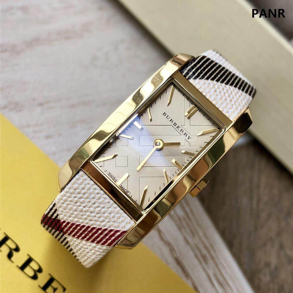 Buy Shop Burberry Nova Gold Tone Square Dial Leather Strap Watch for Women - BU1582 USA Online