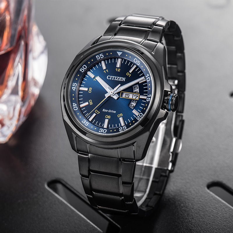 Buy Shop Citizen Eco Drive Blue Dial Black Steel Strap Watch For Men - AW0024-58LB USA Online