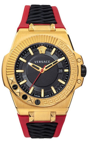 Buy Shop Versace Chain Reaction Quartz Black Dial Red & Black Rubber Strap Watch for Men - VEDY00319 USA Online
